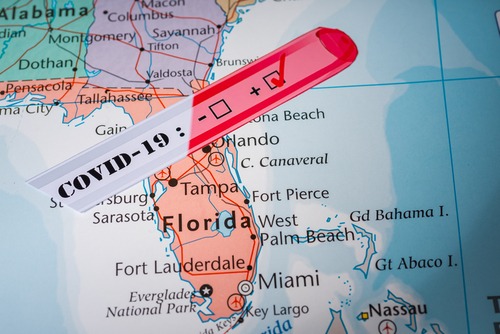 Map showing Florida testing positive for COVID-19