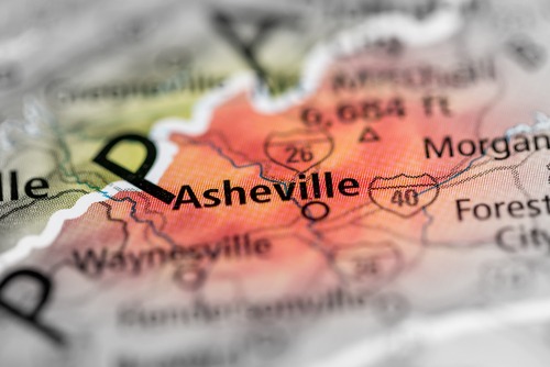 Map showing Asheville Carolina